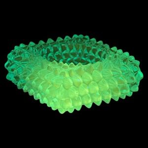 Fenton Satin Blue Spiked Hobnail Manganese Glowing Salt Cellar Square Dish